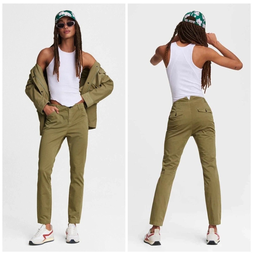 Rag & Bone Field Chino Pants In Moss Green Womens 28 Cotton Slim Tapered Stretch